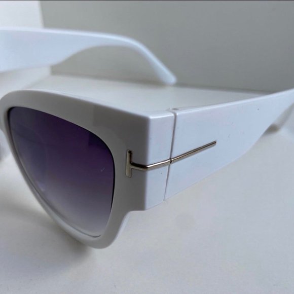 New Fashionista Oversized Elegant White Cats Eye Womens Sunglasses - Picture 6 of 12